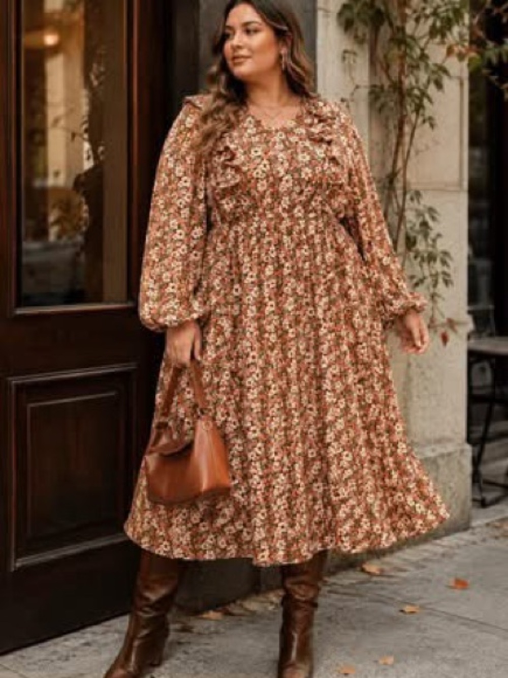 Hayden 2X NEW Rust Floral Maxi Dress with Long Balloon Sleeves